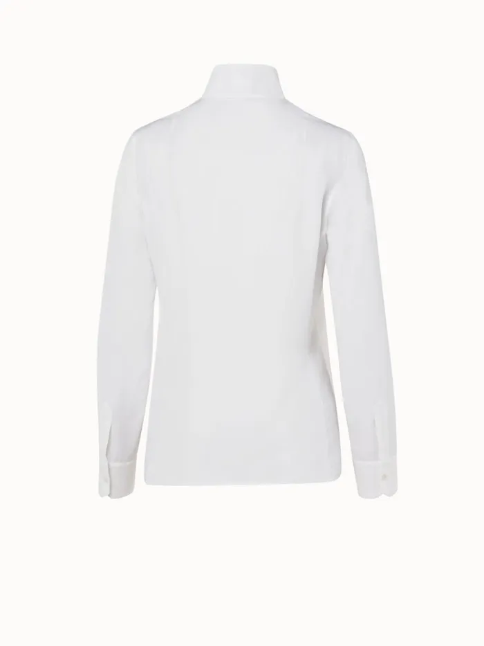 Long Sleeve Silk Crpe Blouse With Standup Collar White Women Akris Blouses