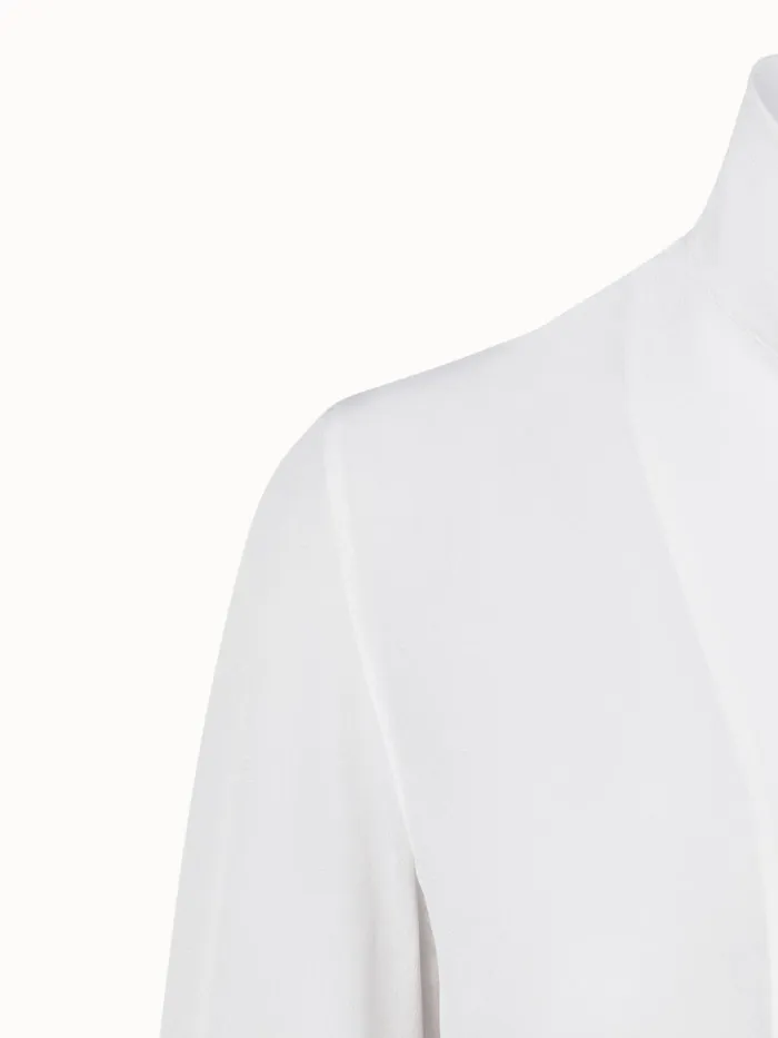Long Sleeve Silk Crpe Blouse With Standup Collar White Women Akris Blouses