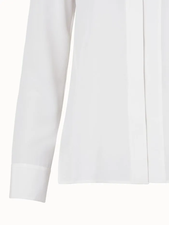 Long Sleeve Silk Crpe Blouse With Standup Collar White Women Akris Blouses