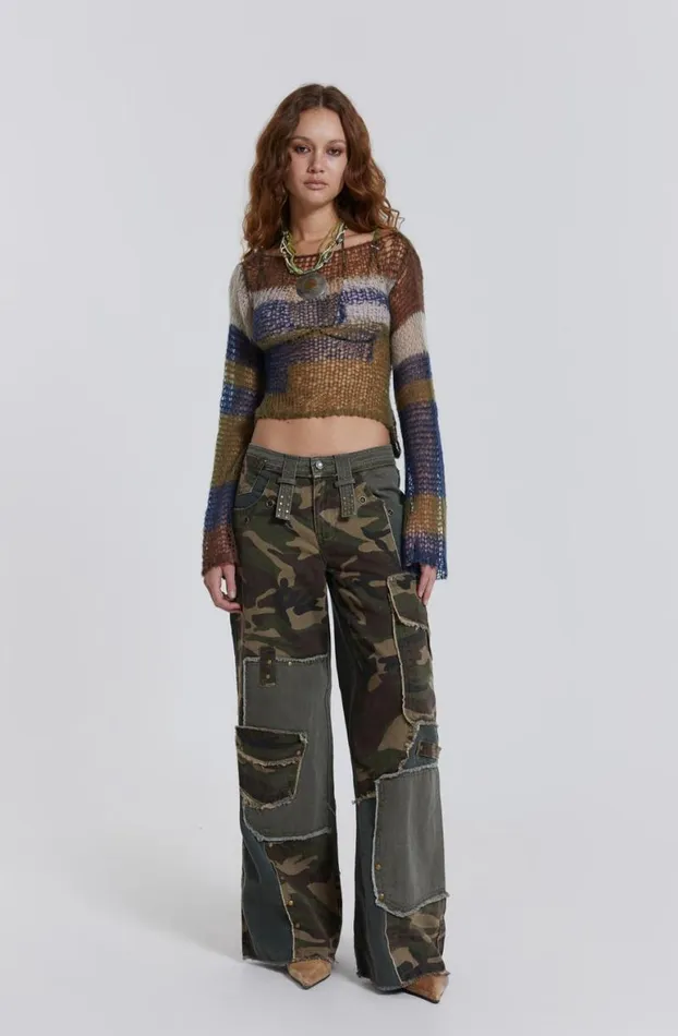 Long Sleeve Tops Women Jaded London Mercer Knit In Green and Blue
