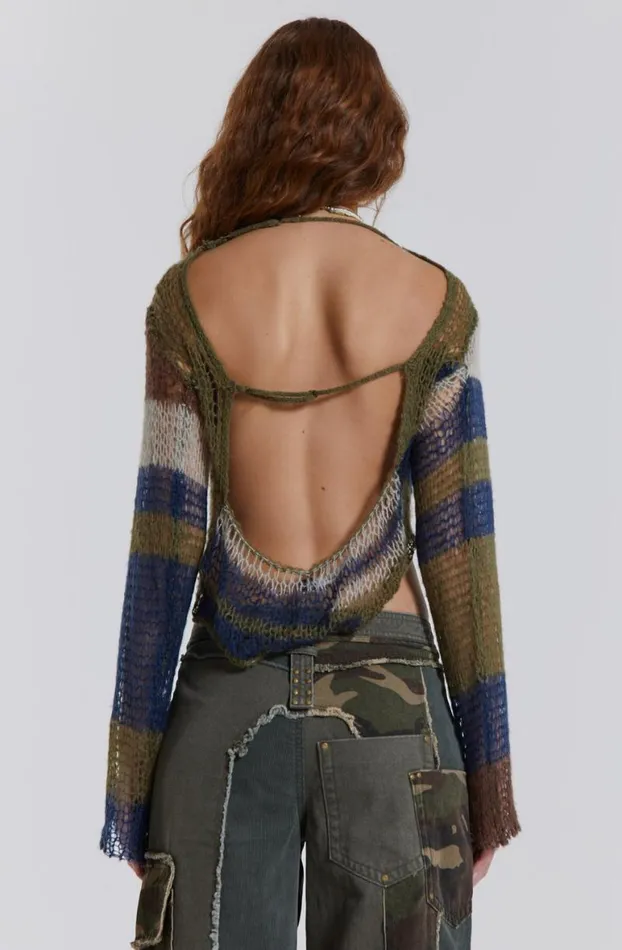 Long Sleeve Tops Women Jaded London Mercer Knit In Green and Blue