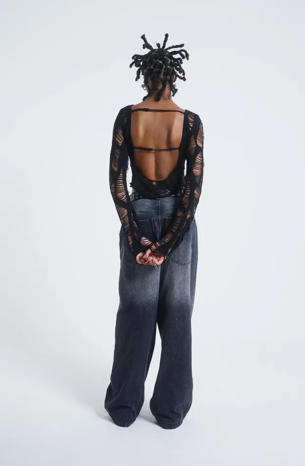Long Sleeve Tops Women Jaded London Umbra In Distress Shredded Top