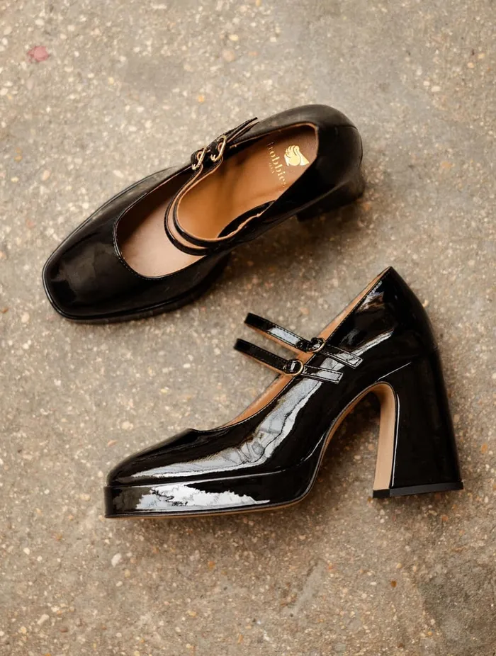 Louise Lacquered Black Women Bobbies Platforms and Clogs
