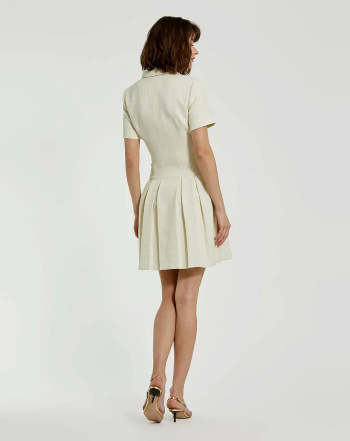 Mac Duggal Daytime Dresses Women Tweed Short Sleeve Blazer Mini Dress Cream