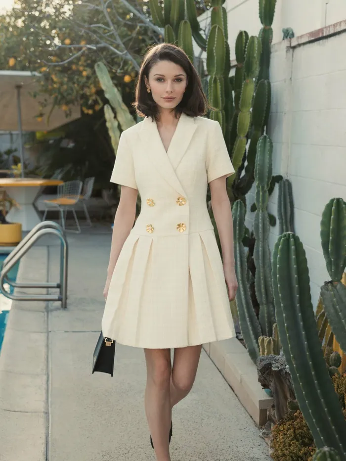 Mac Duggal Daytime Dresses Women Tweed Short Sleeve Blazer Mini Dress Cream