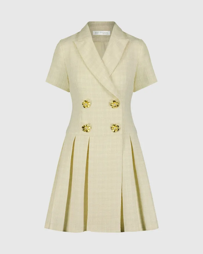 Mac Duggal Daytime Dresses Women Tweed Short Sleeve Blazer Mini Dress Cream