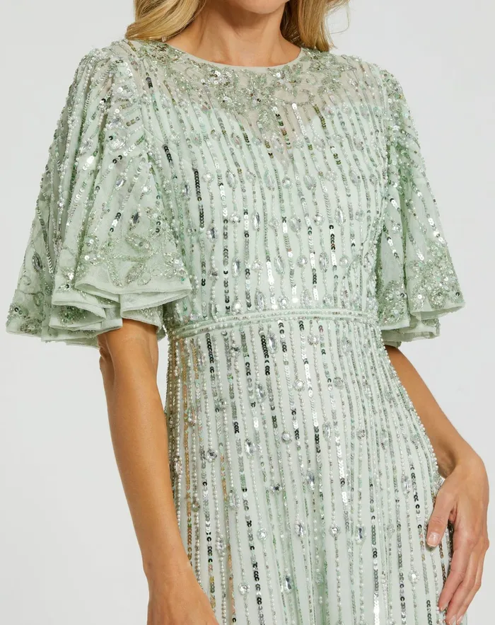 Mac Duggal Flounce Sleeve Midi Dress Sage Women Cocktail Dresses