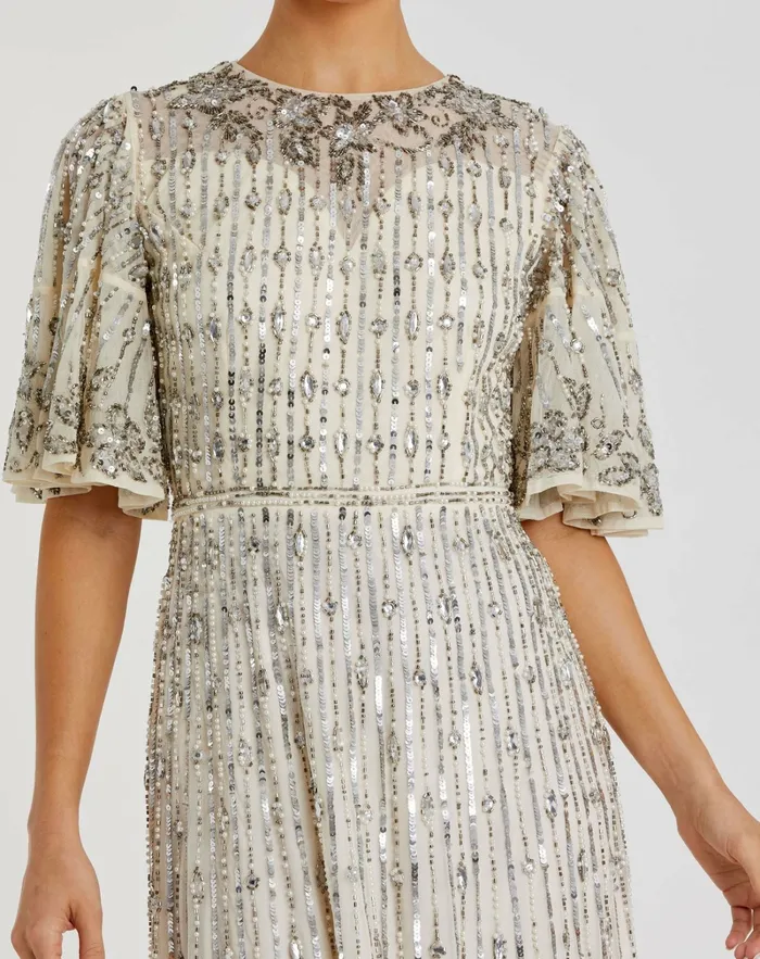 Mac Duggal Flounce Sleeve Midi Dress Sage Women Cocktail Dresses