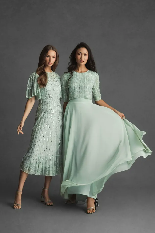 Mac Duggal Flounce Sleeve Midi Dress Sage Women Cocktail Dresses