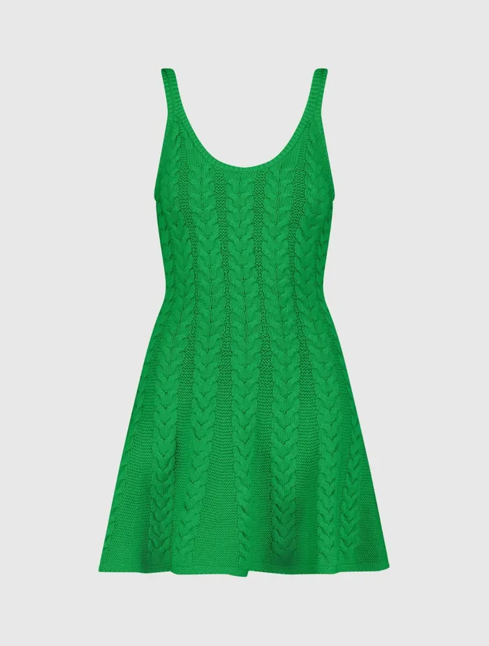 Mac Duggal Green Sleeveless Cable Knit Fit and Flare Mini Tank Dress Spring Green Women Every Day Dresses