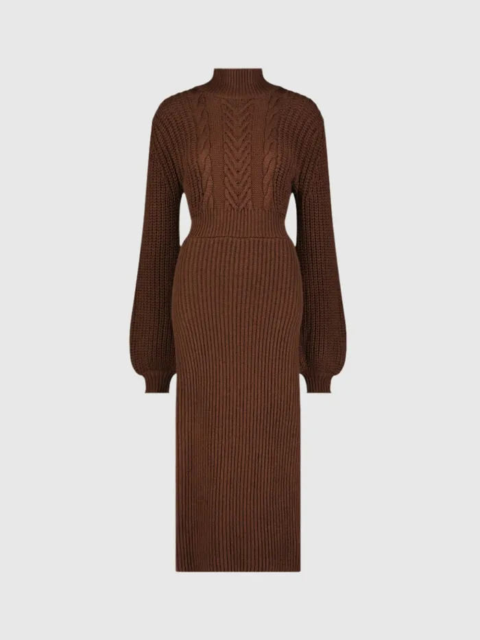Mac Duggal Long Sleeve Turtle Neck Knit Midi Dress Chocolate Women Best Sellers