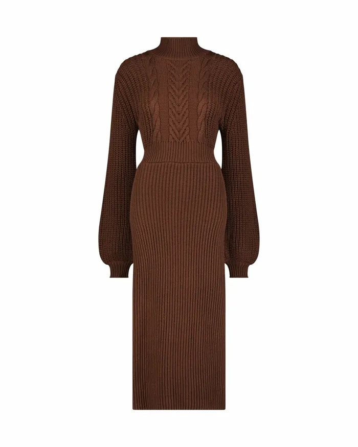 Mac Duggal Long Sleeve Turtle Neck Knit Midi Dress Chocolate Women Best Sellers