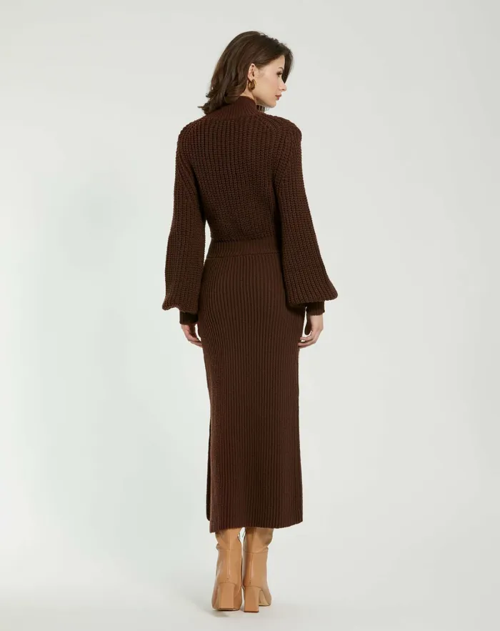 Mac Duggal Long Sleeve Turtle Neck Knit Midi Dress Chocolate Women Best Sellers