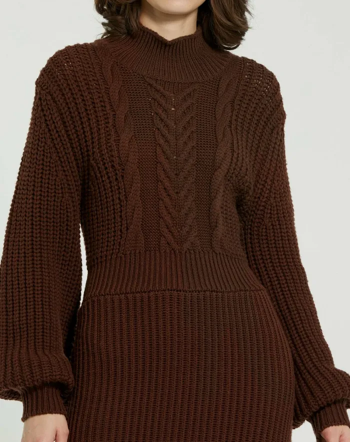 Mac Duggal Long Sleeve Turtle Neck Knit Midi Dress Chocolate Women Best Sellers
