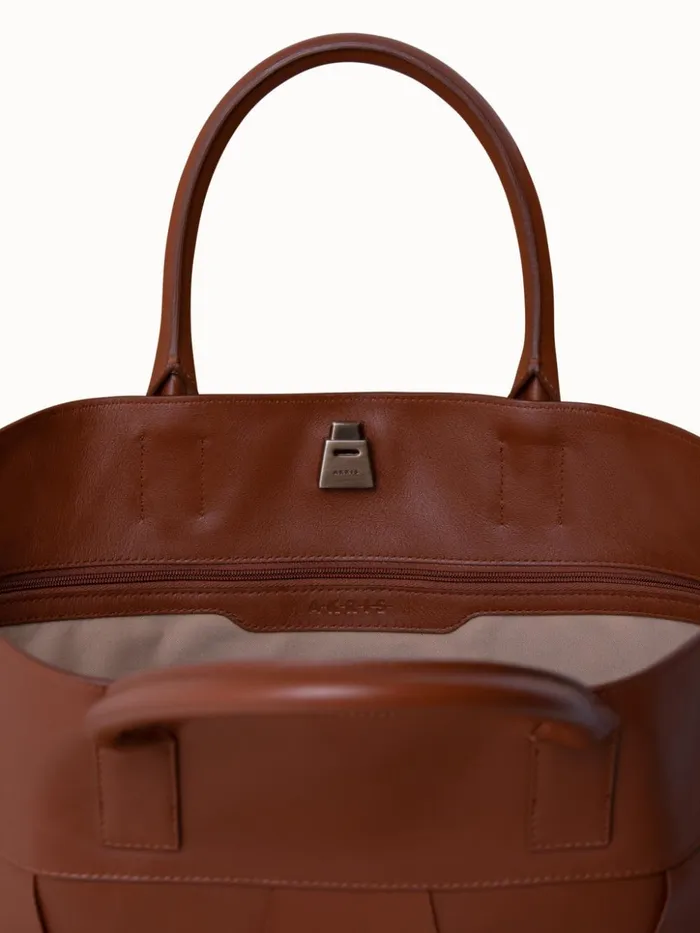 Medium Ai Messenger Bag In Braided Leather Trapezoids Caramel Women Akris Top Handle Bags