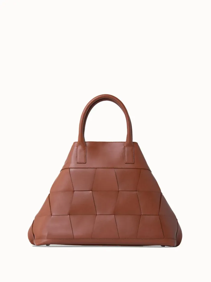 Medium Ai Messenger Bag In Braided Leather Trapezoids Caramel Women Akris Top Handle Bags