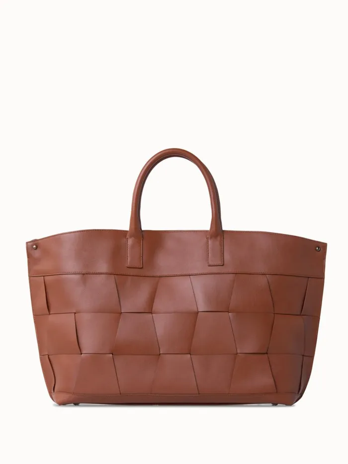 Medium Ai Messenger Bag In Braided Leather Trapezoids Caramel Women Akris Top Handle Bags