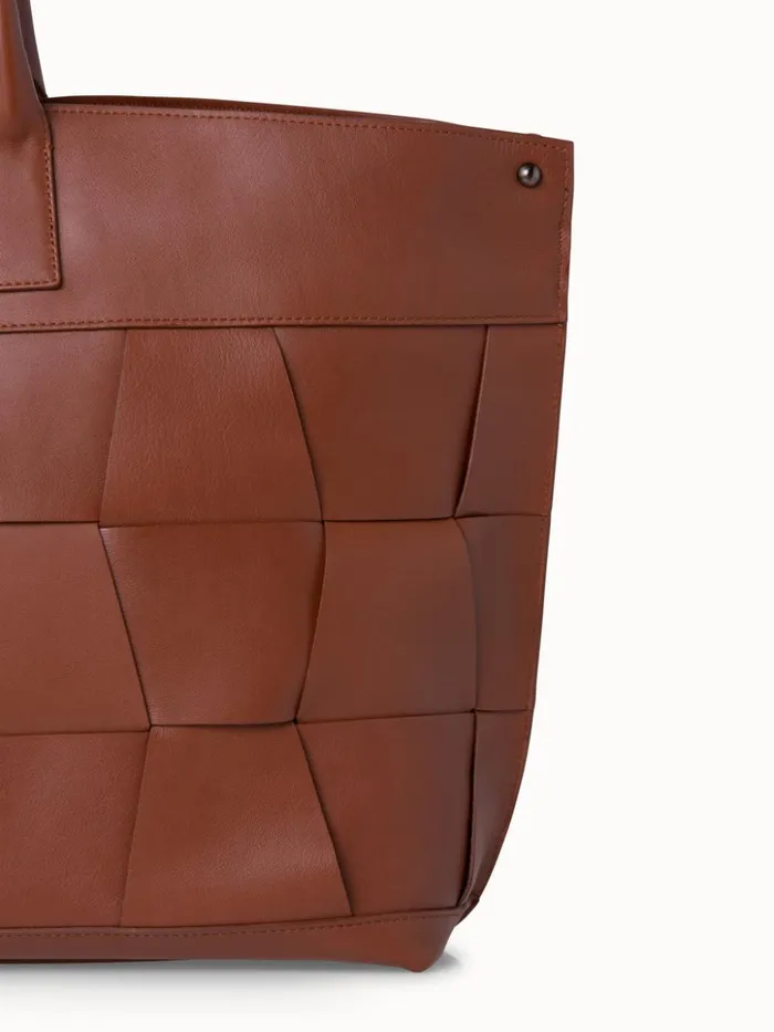 Medium Ai Messenger Bag In Braided Leather Trapezoids Caramel Women Akris Top Handle Bags