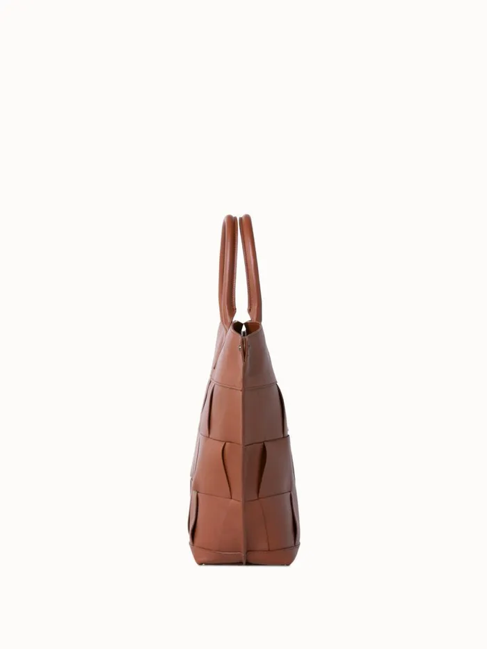 Medium Ai Messenger Bag In Braided Leather Trapezoids Caramel Women Akris Top Handle Bags
