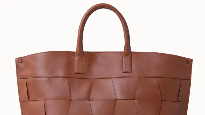 Medium Ai Messenger Bag In Braided Leather Trapezoids Caramel Women Akris Top Handle Bags