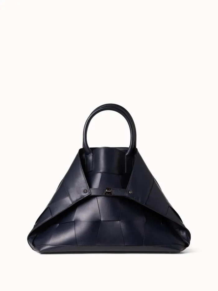 Medium Ai Messenger Bag In Braided Leather Trapezoids Denim Women Akris Tote Bags