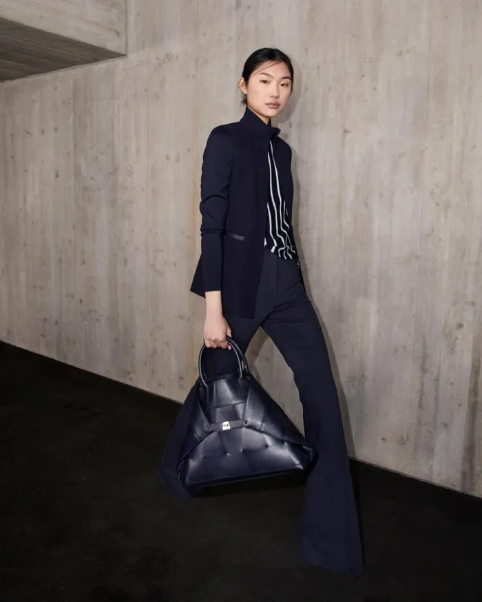 Medium Ai Messenger Bag In Braided Leather Trapezoids Denim Women Akris Tote Bags