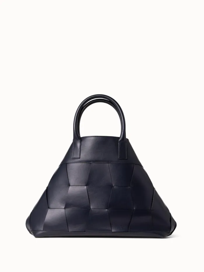Medium Ai Messenger Bag In Braided Leather Trapezoids Denim Women Akris Tote Bags