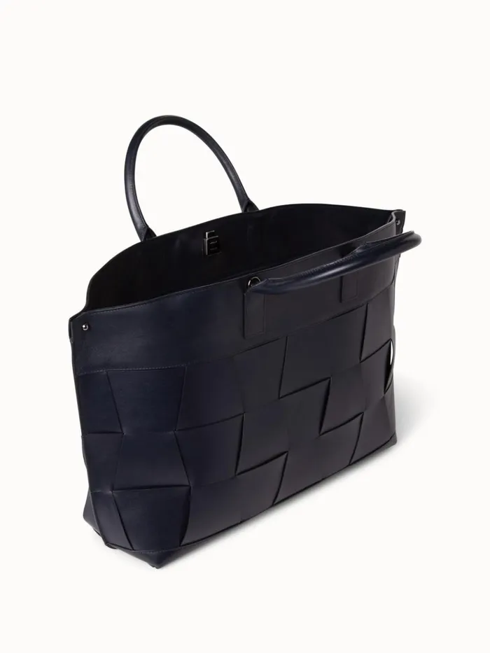 Medium Ai Messenger Bag In Braided Leather Trapezoids Denim Women Akris Tote Bags