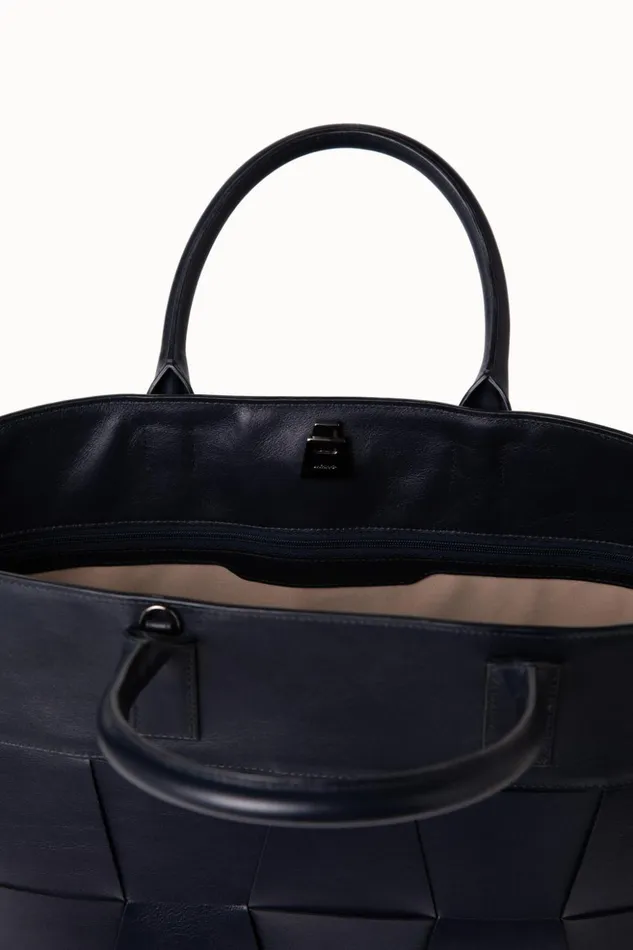 Medium Ai Messenger Bag In Braided Leather Trapezoids Denim Women Akris Tote Bags