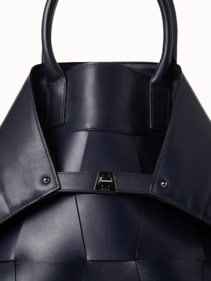 Medium Ai Messenger Bag In Braided Leather Trapezoids Denim Women Akris Tote Bags