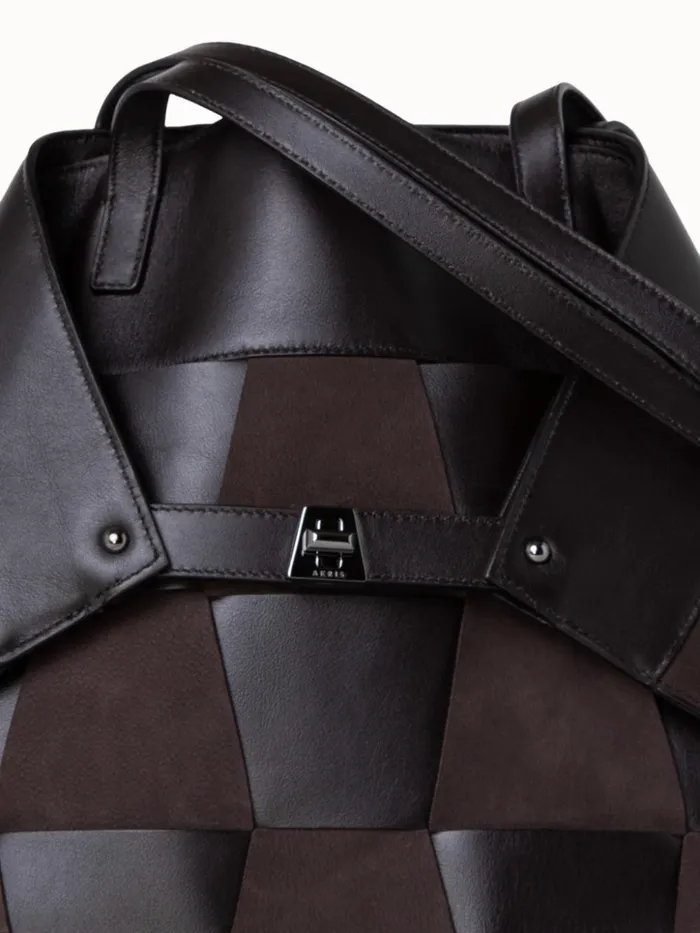 Medium Ai Shoulder Bag In Braided Leather And Nubuck Trapezoids Mocca Women Akris Shoulder Bags
