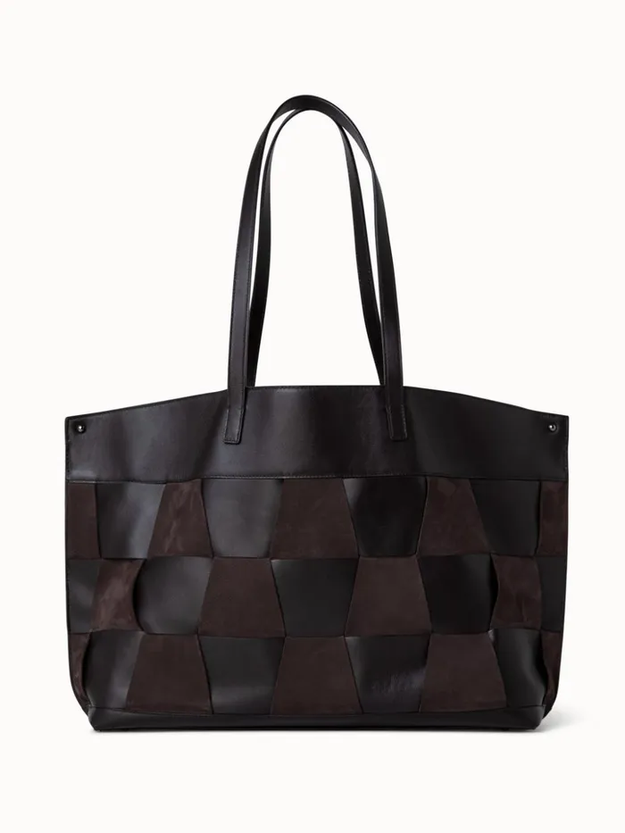 Medium Ai Shoulder Bag In Braided Leather And Nubuck Trapezoids Mocca Women Akris Shoulder Bags