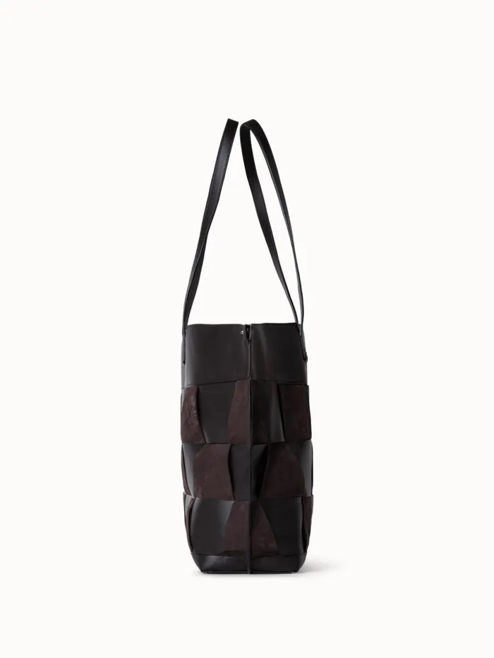 Medium Ai Shoulder Bag In Braided Leather And Nubuck Trapezoids Mocca Women Akris Shoulder Bags