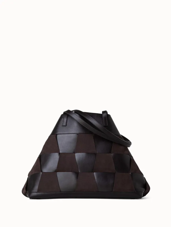 Medium Ai Shoulder Bag In Braided Leather And Nubuck Trapezoids Mocca Women Akris Shoulder Bags