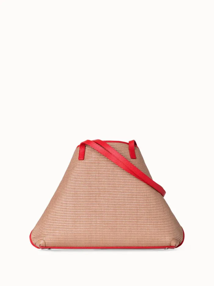 Medium Ai Shoulder Bag In Raffia Camelscarlet Women Akris Tote Bags
