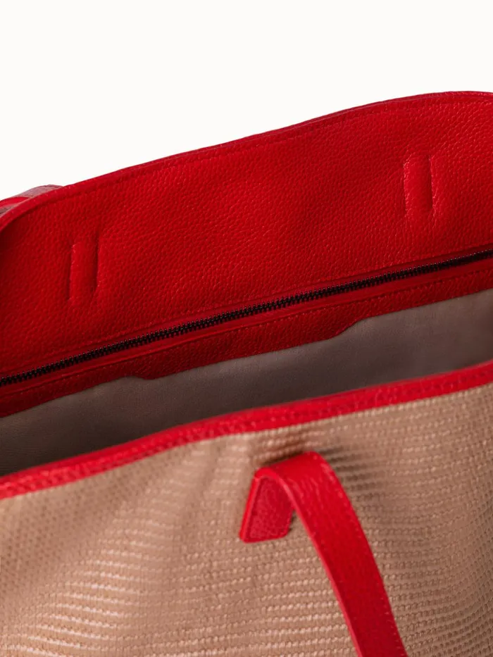 Medium Ai Shoulder Bag In Raffia Camelscarlet Women Akris Tote Bags