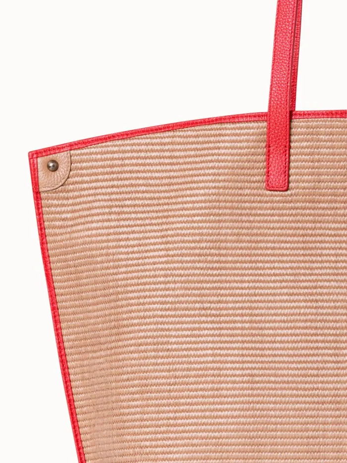 Medium Ai Shoulder Bag In Raffia Camelscarlet Women Akris Tote Bags