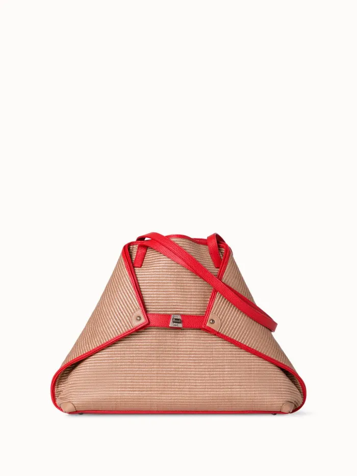 Medium Ai Shoulder Bag In Raffia Camelscarlet Women Akris Tote Bags