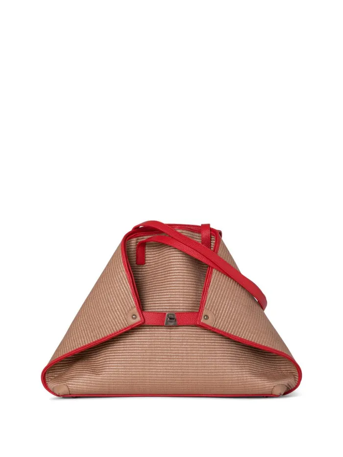 Medium Ai Shoulder Bag In Raffia Camelscarlet Women Akris Tote Bags