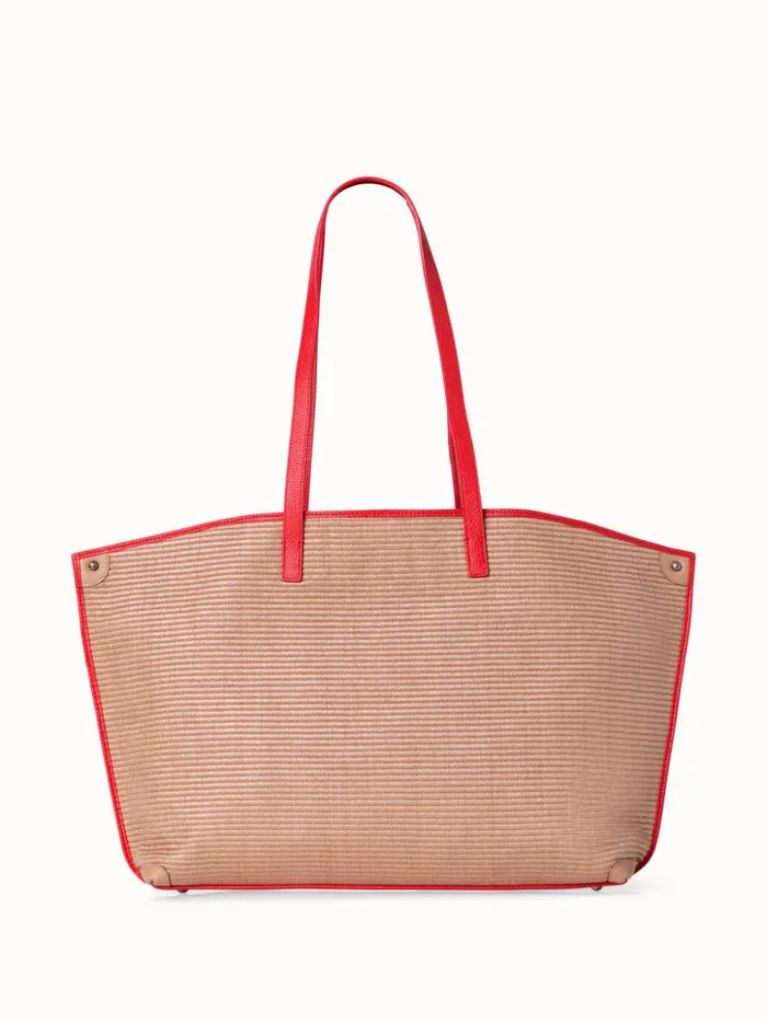 Medium Ai Shoulder Bag In Raffia Camelscarlet Women Akris Tote Bags