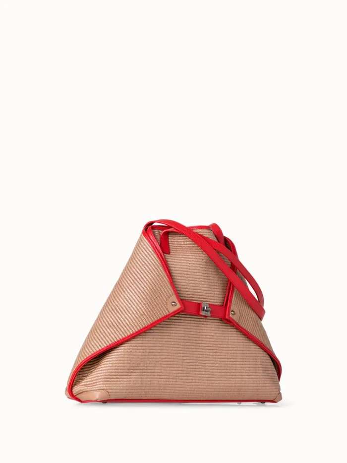 Medium Ai Shoulder Bag In Raffia Camelscarlet Women Akris Tote Bags