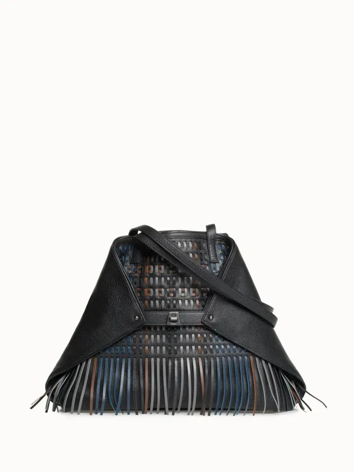 Medium Ai Shoulder Bag In Woven Leather With Fringes Multicolor Women Akris Tote Bags