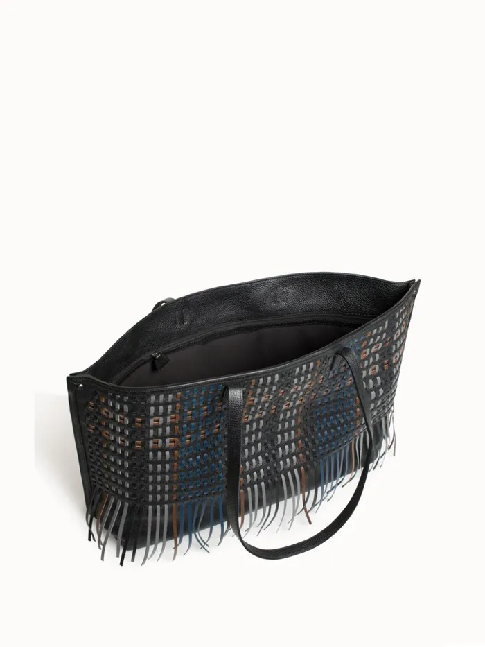Medium Ai Shoulder Bag In Woven Leather With Fringes Multicolor Women Akris Tote Bags