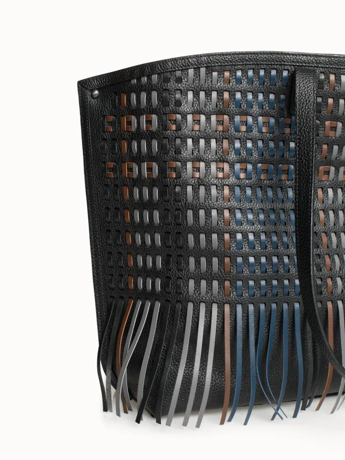 Medium Ai Shoulder Bag In Woven Leather With Fringes Multicolor Women Akris Tote Bags