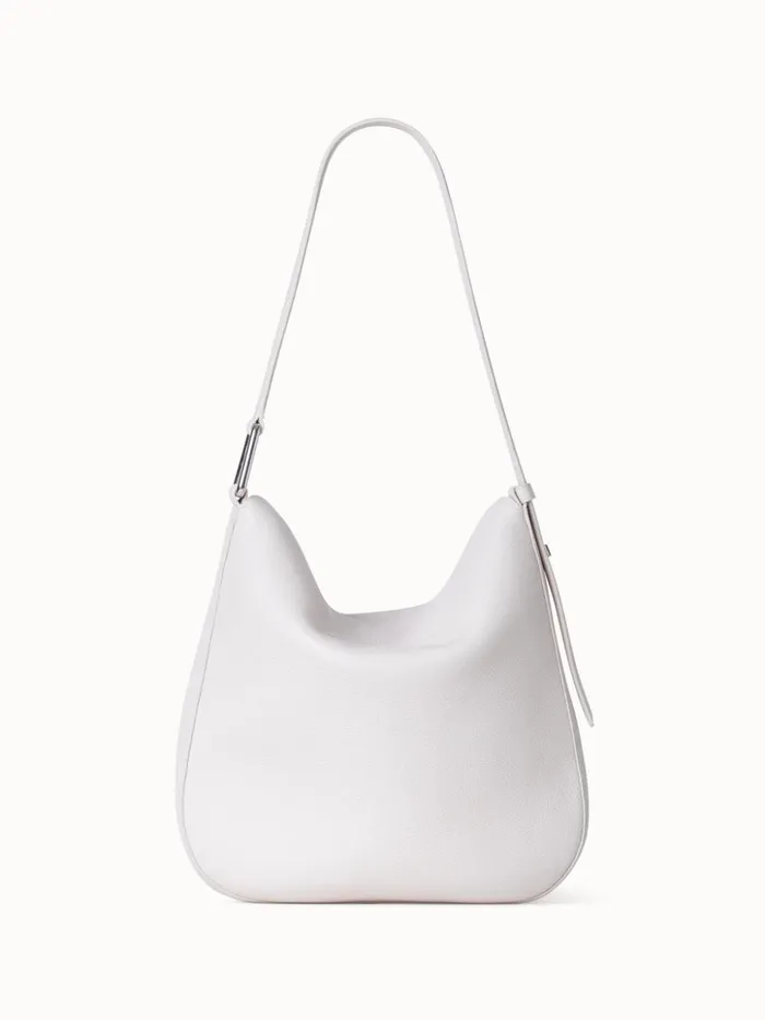 Medium Anna Hobo Bag In Leather Alabaster Women Akris Shoulder Bags