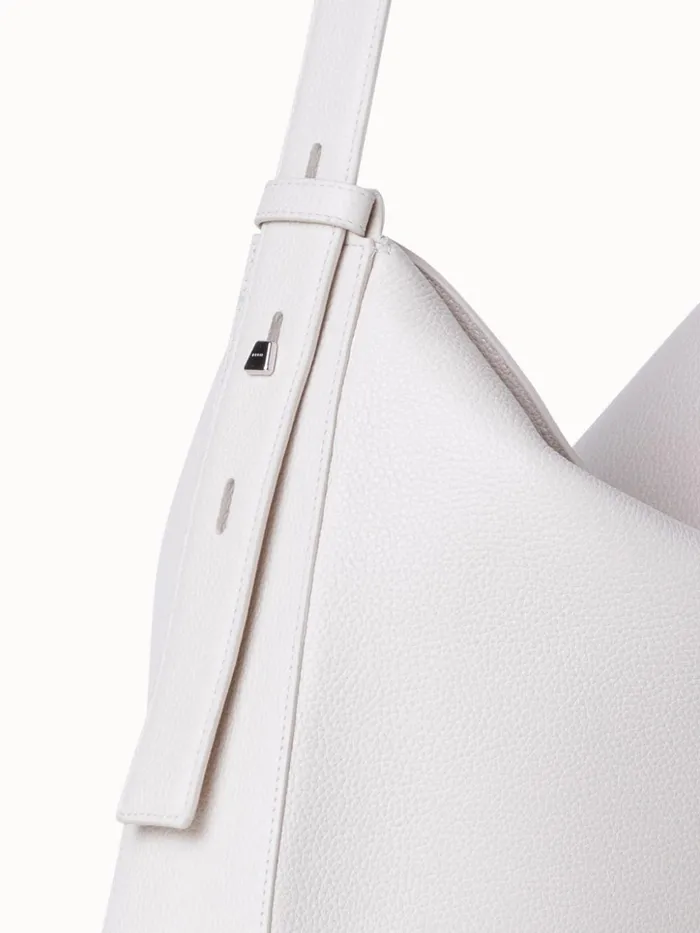 Medium Anna Hobo Bag In Leather Alabaster Women Akris Shoulder Bags