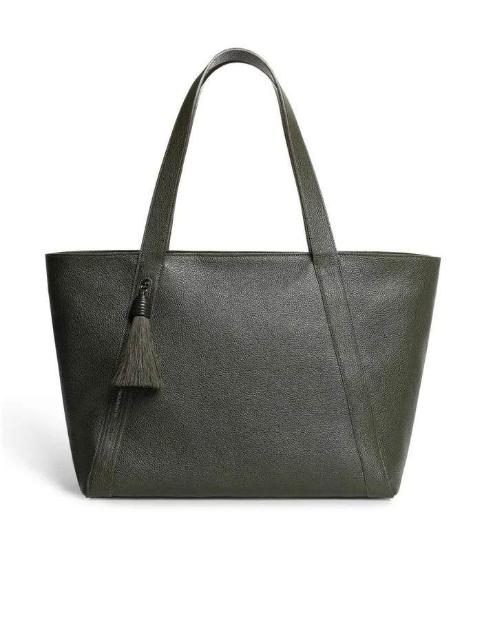 Medium Leather Zip Tote Bag Olive Women Akris Tote Bags