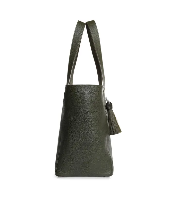 Medium Leather Zip Tote Bag Olive Women Akris Tote Bags