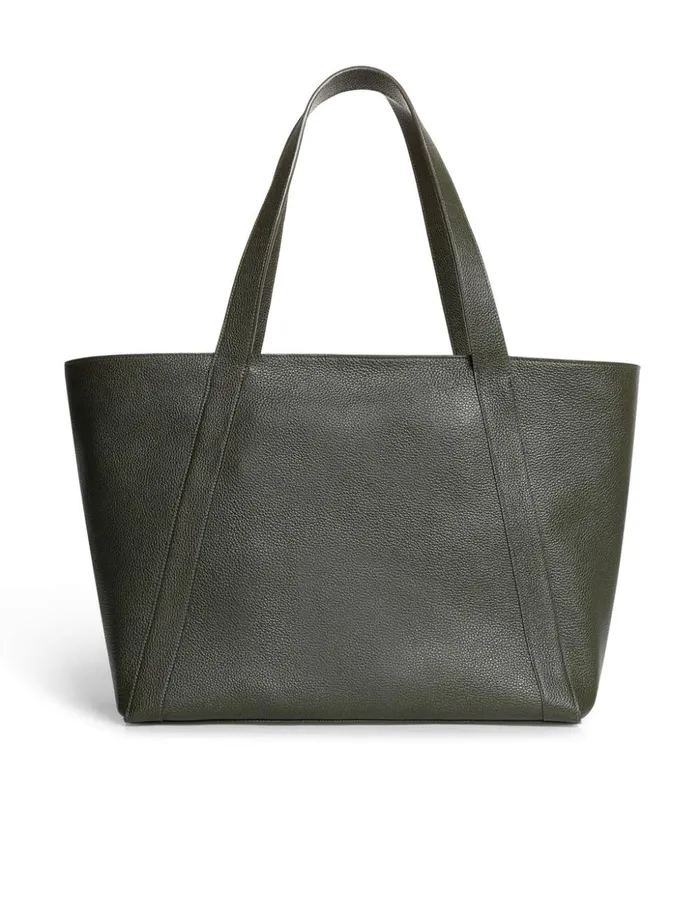 Medium Leather Zip Tote Bag Olive Women Akris Tote Bags