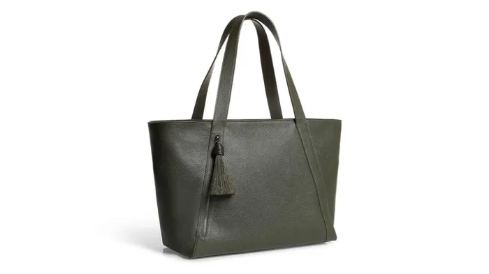 Medium Leather Zip Tote Bag Olive Women Akris Tote Bags